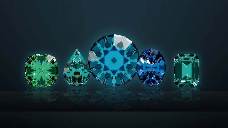 Five Paraíba tourmalines in green, bluish green, neon blue and electric blue (illustration)