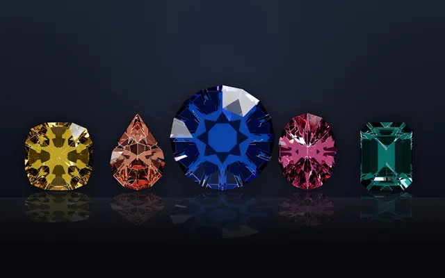 Yellow, padparadscha, blue, pink and teal sapphires
